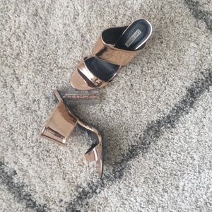 Rose gold mule with acrylic heels